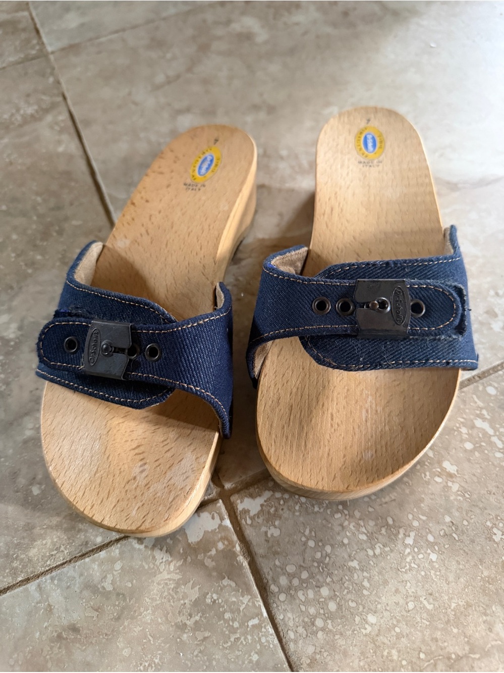 Dr. Scholls Original Denim Wood Sandals - Picture 2 of 8
